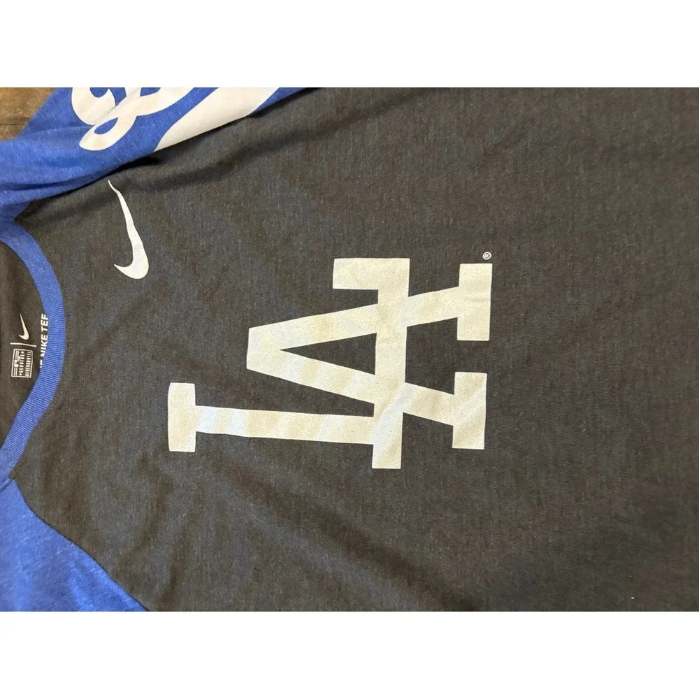 Nike MLB LA Dodgers‎ Baseball Tshirt 3/4 Sleeve Womens Medium Charcoal Blue
